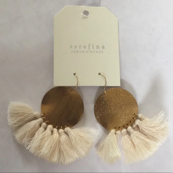 Free People Anthropologie Serefina Tassel Gong Sparkle Earrings - Picture 7 of 8